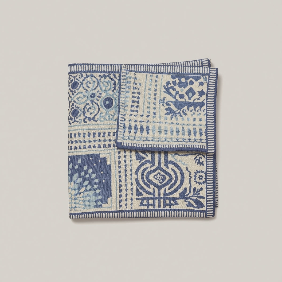 Hand-Woven Cotton Pocket Square — Indigo Block Print