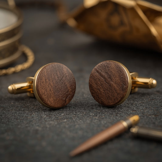 Walnut & Brass Cufflinks — Hand-Turned