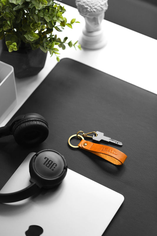 Minimalist Leather Keychain — Brass Hardware